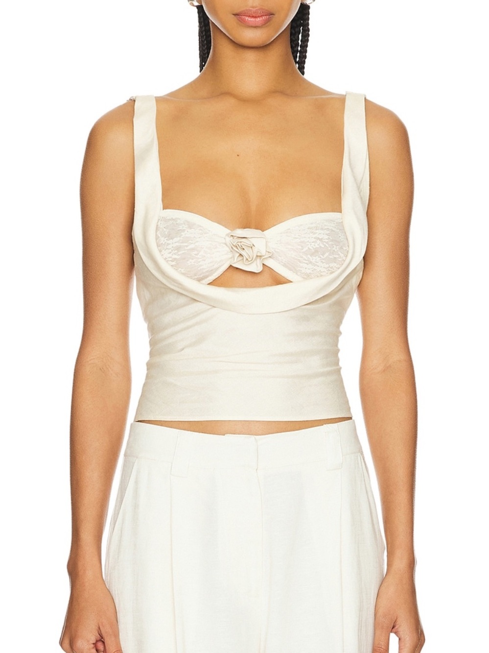 Lioness Cream Lace-Front Bustier Crop Top
